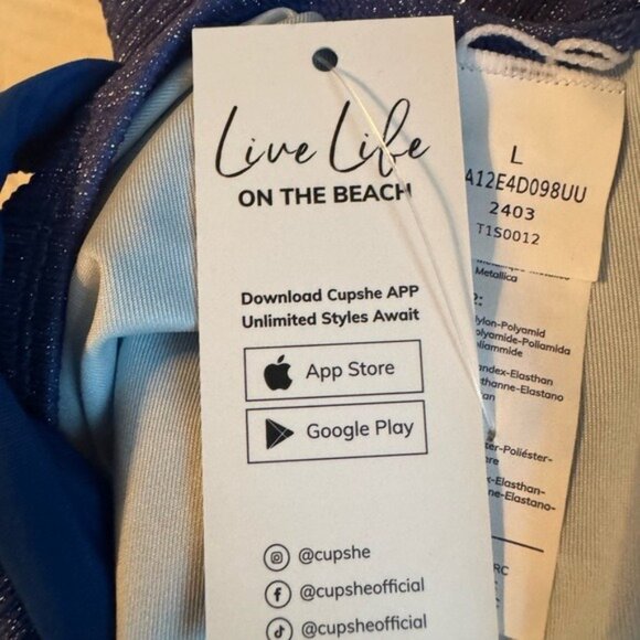 Cupshe Blue Lurex Crossback Cheeky One-Piece Large New Blue Beachy Coastal - Picture 7 of 10